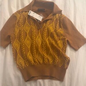 Urban Outfitters Brown and Yellow Knit Polo
